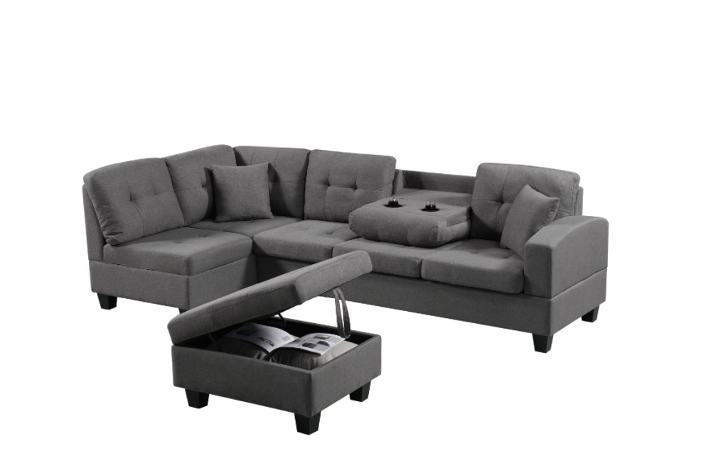 Left Fabric Sofa With Ottoman