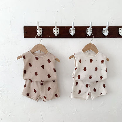 Two-piece Cotton Baby Bear Printing Suit