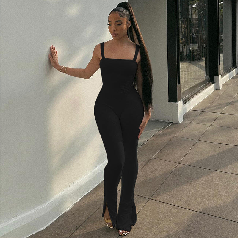 Fashion Women's Wear Solid Color Off-neck Strap Backless Jumpsuit