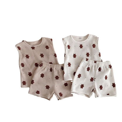 Two-piece Cotton Baby Bear Printing Suit