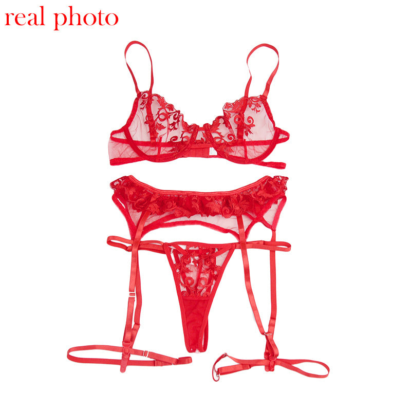 3 Pieces Red Lace Erotic Lingerie