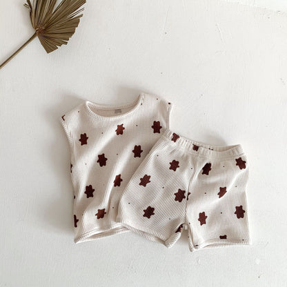 Two-piece Cotton Baby Bear Printing Suit