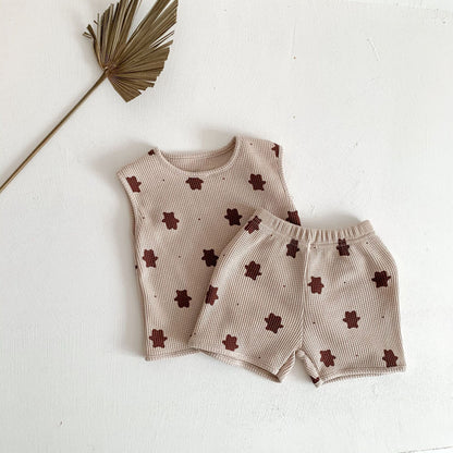 Two-piece Cotton Baby Bear Printing Suit